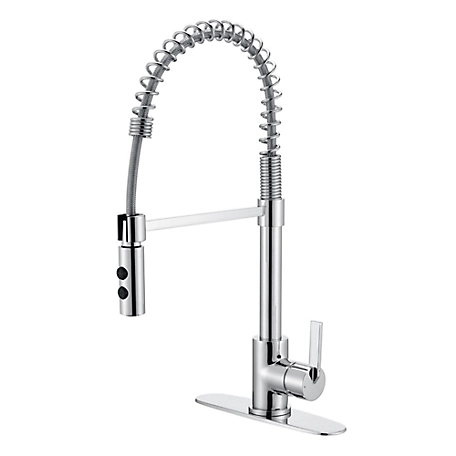 Ultra Faucets Euro Spring Single Handle Pull-Down Sprayer Kitchen Faucet with Accessories Rust & Spot Resist in Polished Chrome