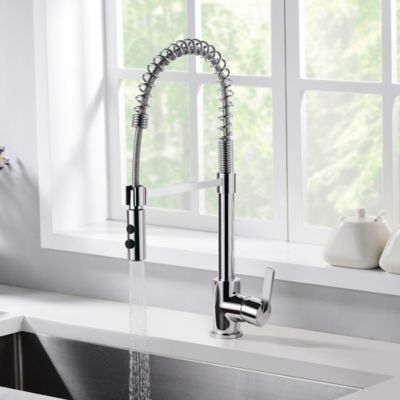 Image showing  Euro Spring Single Handle Pull-Down Sprayer Kitchen Faucet, Accessories Rust and Spot Resist in Polished Chrome