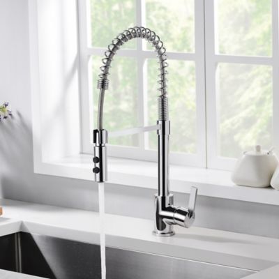 Image showing  Euro Spring Single Handle Pull-Down Sprayer Kitchen Faucet, Accessories Rust and Spot Resist in Polished Chrome