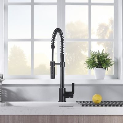 Image showing  Euro Spring Single-Handle Pull-Down Sprayer Kitchen Faucet w/Accessories Rust and Spot Resist in Oil Rubbed Bronze