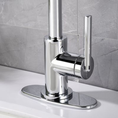 Image showing  Kree Single Hole Single-Handle Bathroom Faucet Rust and Spot Resist with Drain Assembly in Polished Chrome