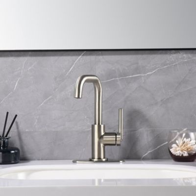 Image showing  Kree Single Hole Single-Handle Bathroom Faucet Rust and Spot Resist with Drain Assembly in Brushed Nickel
