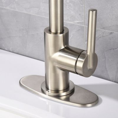 Image showing  Kree Single Hole Single-Handle Bathroom Faucet Rust and Spot Resist with Drain Assembly in Brushed Nickel