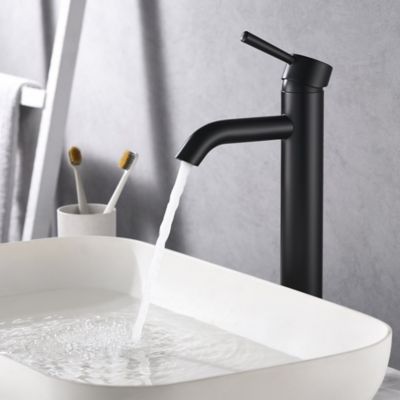 Image showing  Euro Single Hole Single-Handle Tall Vessel Bathroom Sink Faucet Rust Resist in Matte Black