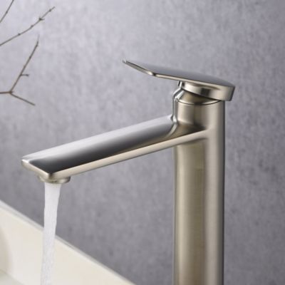 Image showing  Wedge Single Hole Single-Handle Tall Vessel Bathroom Sink Faucet Rust Resist in Brushed Nickel