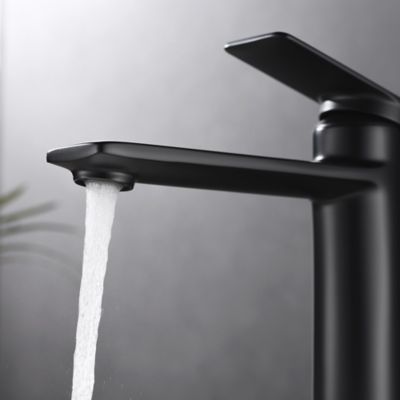 Image showing  Wedge Single Hole Single-Handle Tall Vessel Bathroom Sink Faucet Rust Resist in Matte Black