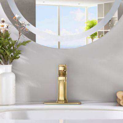 Image showing  Dean Single Hole Single-Handle Lavatory Bathroom Faucet Rust Resist in Brushed Gold