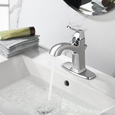 Image showing  Lotto 4 in. Centerset Single-Handle Bathroom Lavatory Faucet Rust Resist with Drain Assembly in Polished Chrome