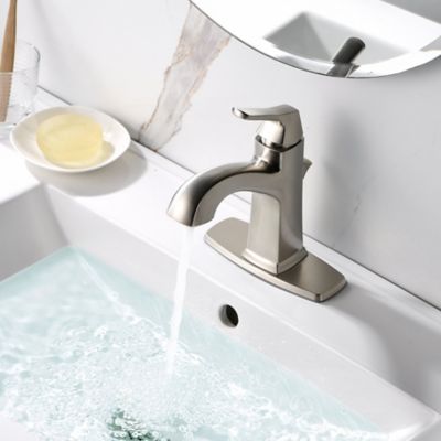 Image showing  Lotto 4 in. Centerset Single-Handle Bathroom Lavatory Faucet Rust Resist with Drain Assembly in Brushed Nickel