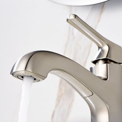 Image showing  Lotto 4 in. Centerset Single-Handle Bathroom Lavatory Faucet Rust Resist with Drain Assembly in Brushed Nickel