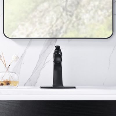 Image showing  Lotto 4 in. Centerset Single-Handle Bathroom Lavatory Faucet Rust Resist with Drain Assembly in Matte Black