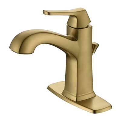 Ultra Faucets Lotto 4 In. Centerset Single-Handle Bathroom Lavatory Faucet Rust Resist With Drain Assembly In Brushed Gold