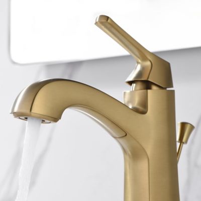 Image showing  Lotto 4 in. Centerset Single-Handle Bathroom Lavatory Faucet Rust Resist with Drain Assembly in Brushed Gold