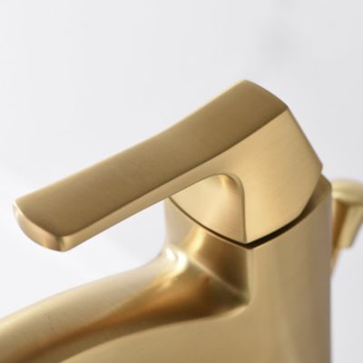 Image showing  Lotto 4 in. Centerset Single-Handle Bathroom Lavatory Faucet Rust Resist with Drain Assembly in Brushed Gold