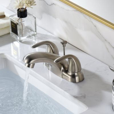 Image showing  Vantage 4 in. Centerset 2-Handle Bathroom Lavatory Faucet Rust Resist with Drain Assembly in Brushed Nickel