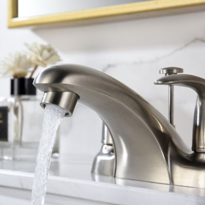 Image showing  Vantage 4 in. Centerset 2-Handle Bathroom Lavatory Faucet Rust Resist with Drain Assembly in Brushed Nickel