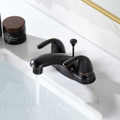 Image showing  Vantage 4 in. Centerset 2-Handle Bathroom Lavatory Faucet Rust Resist with Drain Assembly in Oil Rubbed Bronze