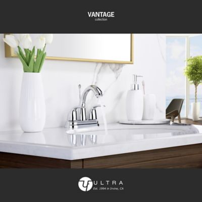 Image showing  4 in. Vantage Center-Set 2-Handle Bathroom Faucet with Drain Assembly, 1.2 GPM, Rust Resistant, Polished Chrome