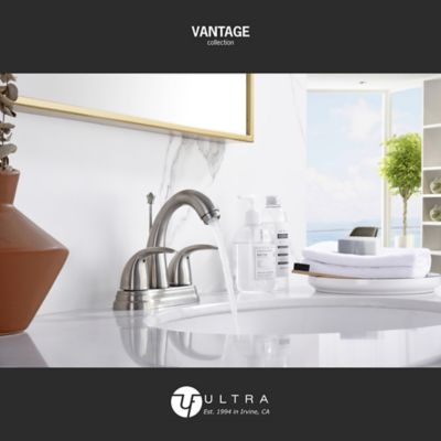 Image showing  Vantage 4 in. Centerset 2-Handle Bathroom Faucet with Drain Assembly, 1.2 GPM, Rust Resist in Brushed Nickel