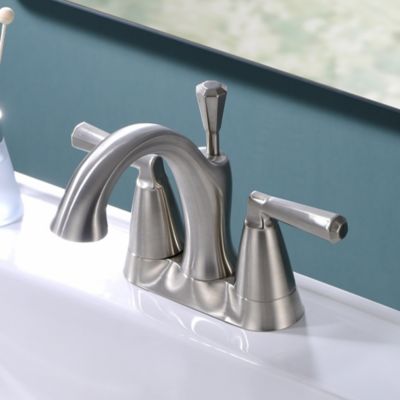 Image showing  Z 4 in. Centerset 2-Handle Bathroom Faucet with Drain Assembly, 1.5 GPM, Spot Resist in Brushed Nickel