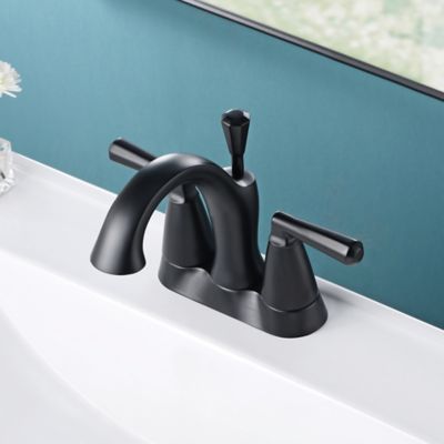 Image showing  Z 4 in. CZ 4 in. Centerset 2-Handle Bathroom Faucet with Drain Assembly, 1.5 GPM, Spot Resist in Matte Black