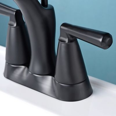 Image showing  Z 4 in. CZ 4 in. Centerset 2-Handle Bathroom Faucet with Drain Assembly, 1.5 GPM, Spot Resist in Matte Black