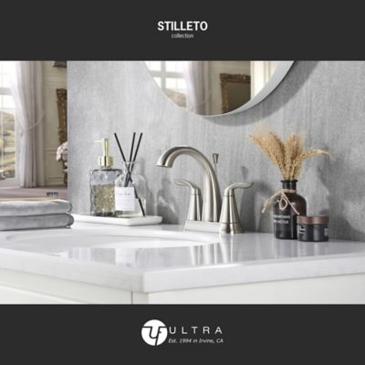 Image showing  Stilleto 4 in. Centerset 2-Handle Bathroom Faucet with Drain Assembly, 1.2 GPM, Rust Resist in Brushed Nickel