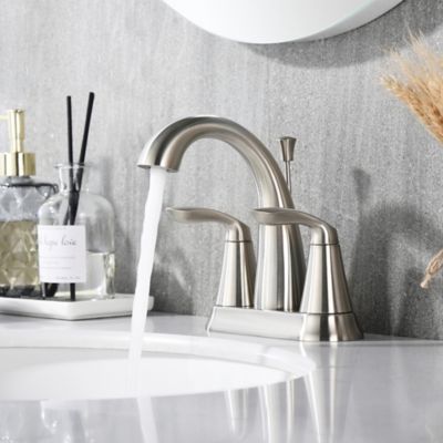 Image showing  Stilleto 4 in. Centerset 2-Handle Bathroom Faucet with Drain Assembly, 1.2 GPM, Rust Resist in Brushed Nickel