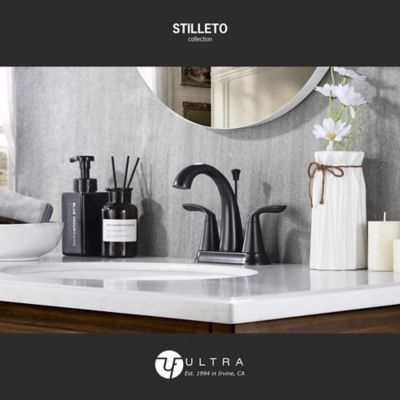 Image showing  Stilleto 4 in. Centerset 2-Handle Bathroom Faucet with Drain Assembly, 1.2 GPM, Rust Resist in Oil Rubbed Bronze