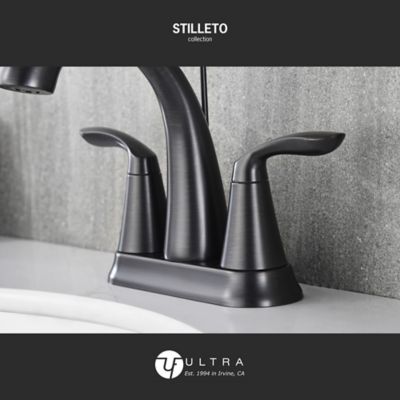 Image showing  Stilleto 4 in. Centerset 2-Handle Bathroom Faucet with Drain Assembly, 1.2 GPM, Rust Resist in Oil Rubbed Bronze