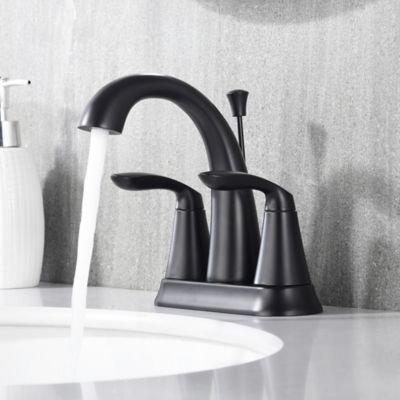 Image showing  Stilleto 4 in. Centerset 2-Handle Bathroom Faucet with Drain Assembly, 1.2 GPM, Rust Resist in Matte Black