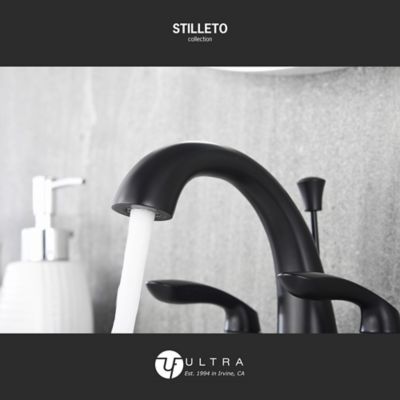 Image showing  Stilleto 4 in. Centerset 2-Handle Bathroom Faucet with Drain Assembly, 1.2 GPM, Rust Resist in Matte Black