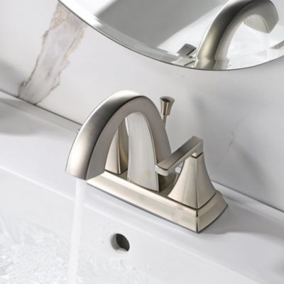 Image showing  4 in. Lotto Centerset 2-Handle Bathroom Faucet with Drain Assembly, Rust Resist in Brushed Nickel