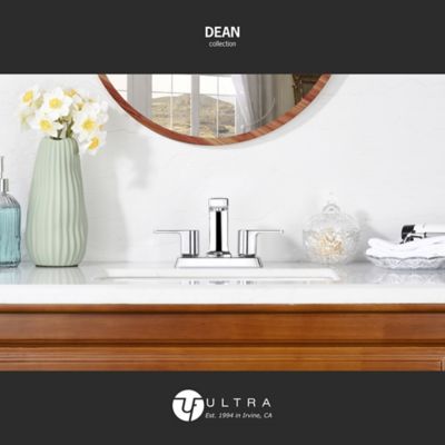 Image showing  Dean 4 in. Centerset 2-Handle Bathroom Faucet with Drain Assembly, Rust and Tarnish Resist in Polished Chrome