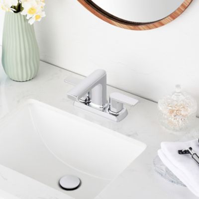 Image showing  Dean 4 in. Centerset 2-Handle Bathroom Faucet with Drain Assembly, Rust and Tarnish Resist in Polished Chrome