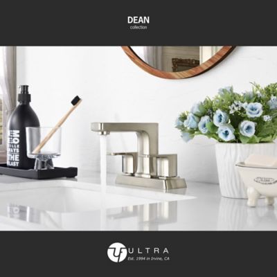 Image showing  Dean 4 in. Centerset 2-Handle Bathroom Faucet with Drain Assembly, Rust and Tarnish Resist in Brushed Nickel