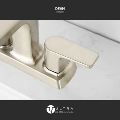Image showing  Dean 4 in. Centerset 2-Handle Bathroom Faucet with Drain Assembly, Rust and Tarnish Resist in Brushed Nickel