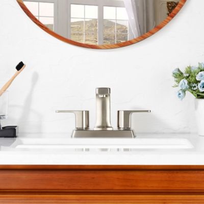 Image showing  Dean 4 in. Centerset 2-Handle Bathroom Faucet with Drain Assembly, Rust and Tarnish Resist in Brushed Nickel