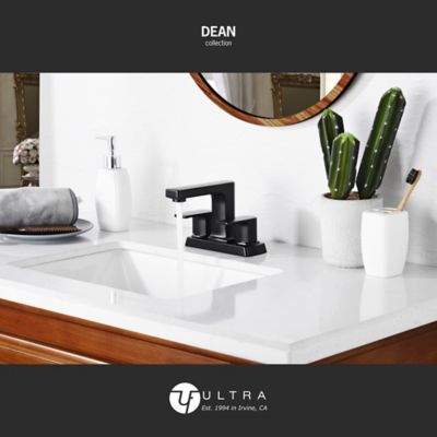 Image showing  Dean 4 in. Centerset 2-Handle Bathroom Faucet with Drain Assembly, Rust and Tarnish Resist in Matte Black