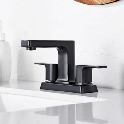 Image showing  Dean 4 in. Centerset 2-Handle Bathroom Faucet with Drain Assembly, Rust and Tarnish Resist in Matte Black