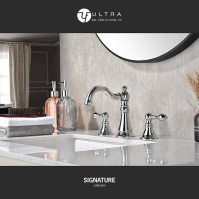 Image showing  Signature 8 in. Widespread 2-Handle Bathroom Faucet with Drain Assembly, Rust Resist in Polished Chrome