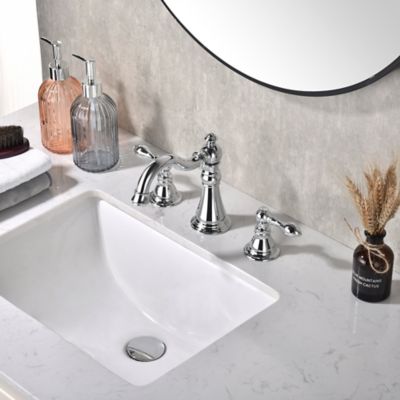 Image showing  Signature 8 in. Widespread 2-Handle Bathroom Faucet with Drain Assembly, Rust Resist in Polished Chrome