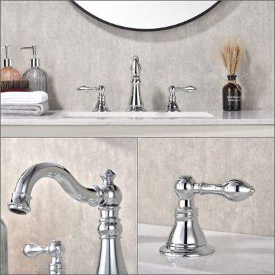 Image showing  Signature 8 in. Widespread 2-Handle Bathroom Faucet with Drain Assembly, Rust Resist in Polished Chrome