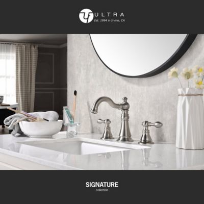 Image showing  Signature 8 in. Widespread 2-Handle Bathroom Faucet with Drain Assembly, Rust Resist in Brushed Nickel