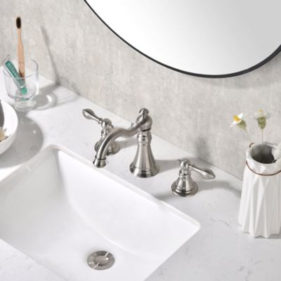 Image showing  Signature 8 in. Widespread 2-Handle Bathroom Faucet with Drain Assembly, Rust Resist in Brushed Nickel