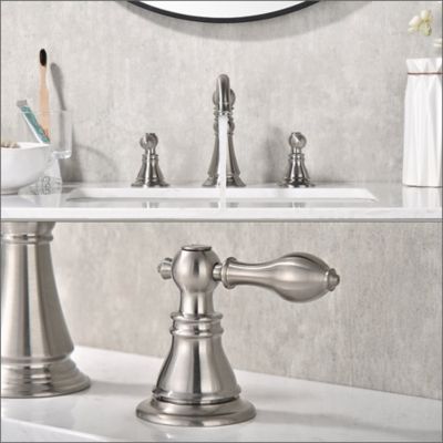 Image showing  Signature 8 in. Widespread 2-Handle Bathroom Faucet with Drain Assembly, Rust Resist in Brushed Nickel
