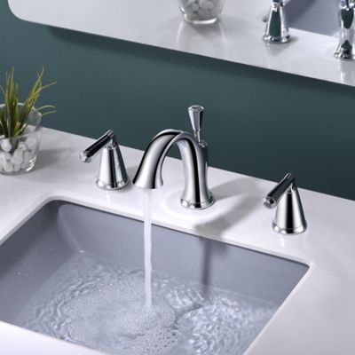 Image showing  Z 8 in. Widespread 2-Handle Bathroom Faucet with Drain Assembly, Rust Resist in Polished Chrome