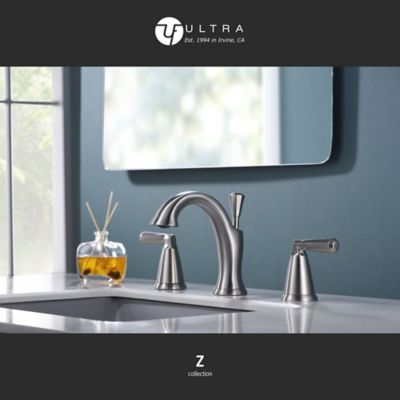 Image showing  Z 8 in. Widespread 2-Handle Bathroom Faucet with Drain Assembly, Rust Resist in Brushed Nickel