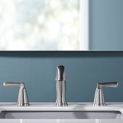 Image showing  Z 8 in. Widespread 2-Handle Bathroom Faucet with Drain Assembly, Rust Resist in Brushed Nickel