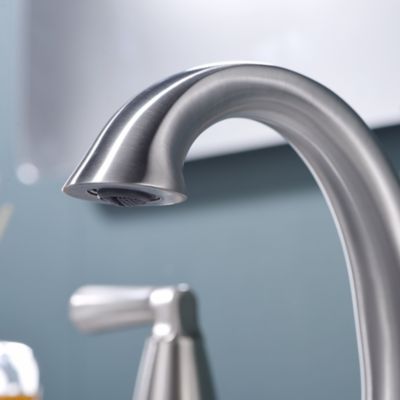 Image showing  Z 8 in. Widespread 2-Handle Bathroom Faucet with Drain Assembly, Rust Resist in Brushed Nickel